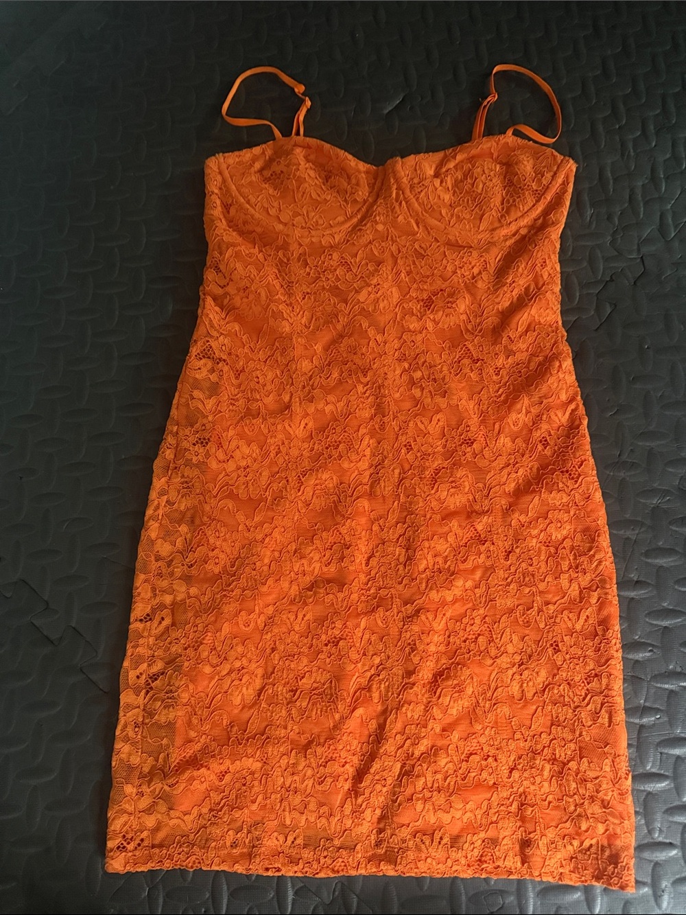 Zara Orange Lace Mini Slip Dress with Spaghetti Straps